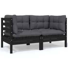2-seater garden sofa with solid black pine wood cushions by vidaXL, Modular outdoor sofas - Ref: Foro24-806650, Price: 210,66...