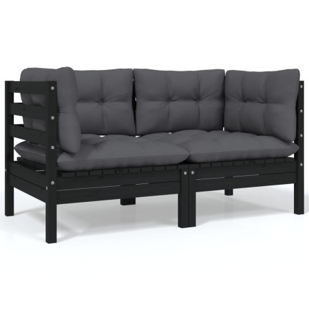 2-seater garden sofa with solid black pine wood cushions by vidaXL, Modular outdoor sofas - Ref: Foro24-806650, Price: 210,66...