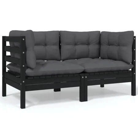 2-seater garden sofa with solid black pine wood cushions by vidaXL, Modular outdoor sofas - Ref: Foro24-806650, Price: 208,50...