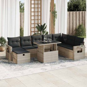 Set muebles jardín 9 pzas y cojines ratán sintético gris claro Set muebles jardín 9 pzas y cojines ratán sintético gris claro