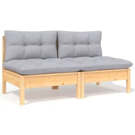 2-seater garden sofa with solid gray pine wood cushions by vidaXL, Modular outdoor sofas - Ref: Foro24-806651, Price: 156,76 ...