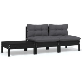 Garden furniture set 3 pieces black cushions solid pine wood by vidaXL, Modular outdoor sofas - Ref: Foro24-806686, Price: 19...