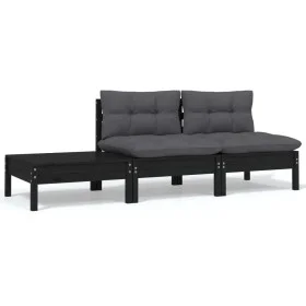 Garden furniture set 3 pieces black cushions solid pine wood by vidaXL, Modular outdoor sofas - Ref: Foro24-806686, Price: 15...