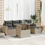 Set de sofás de jardín 6 pzas y cojines ratán sintético gris