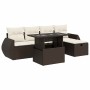 Set sofás de jardín 6 piezas y cojines ratán sintético marrón