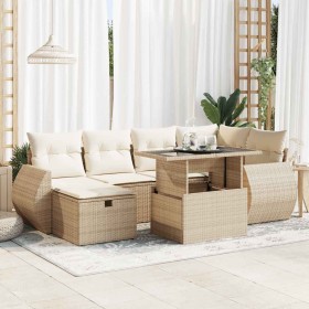 Set sofás de jardín 7 piezas y cojines ratán sintético beige