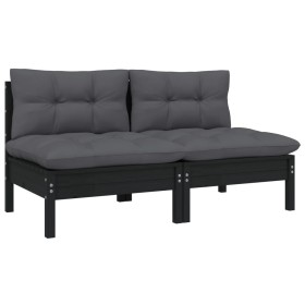 2-seater garden sofa with solid black pine wood cushions by vidaXL, Modular outdoor sofas - Ref: Foro24-806656, Price: 204,07...