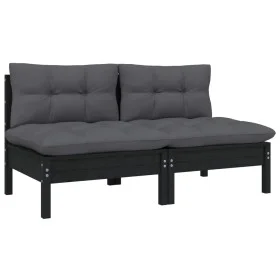 2-seater garden sofa with solid black pine wood cushions by vidaXL, Modular outdoor sofas - Ref: Foro24-806656, Price: 192,03...