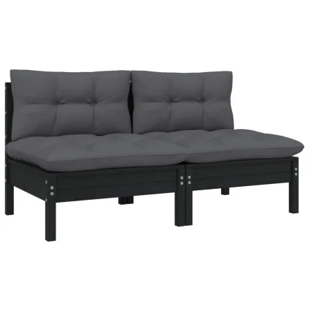 2-seater garden sofa with solid black pine wood cushions by vidaXL, Modular outdoor sofas - Ref: Foro24-806656, Price: 192,03...