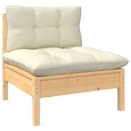 Central garden sofa and cream pine wood cushions by vidaXL, Modular outdoor sofas - Ref: Foro24-806634, Price: 109,11 €, Disc...