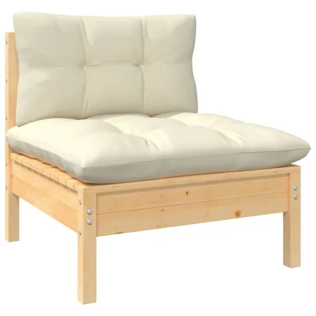 Central garden sofa and cream pine wood cushions by vidaXL, Modular outdoor sofas - Ref: Foro24-806634, Price: 105,43 €, Disc...