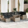 Set de sofás de jardín 8 pzas y cojines ratán sintético gris