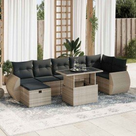 Set de sofás de jardín 8 pzas y cojines ratán sintético gris