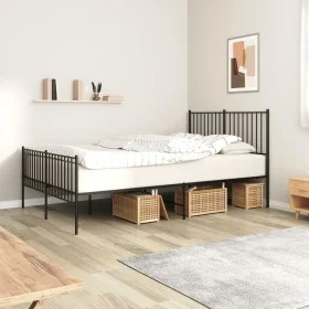 Black metal headboard and footboard bed frame 140x190 cm by vidaXL, Beds and slatted bases - Ref: Foro24-350882, Price: 87,16...