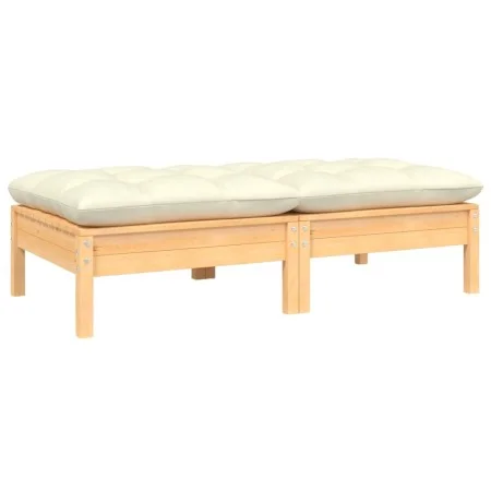2-Sitzer-Gartensofa aus massivem Kiefernholz mit cremefarbenen Kissen von vidaXL, Modulare Sofas für den Außenbereich - Ref: ...