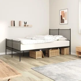 Black metal headboard and footboard bed frame 140x200 cm by vidaXL, Beds and slatted bases - Ref: Foro24-350883, Price: 96,67...