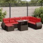 Set sofás jardín y cojines 9 pzas ratán sintético acacia negro