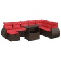 Set sofás jardín y cojines 9 pzas ratán sintético acacia negro