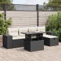 Set de sofás de jardín 6 piezas y cojines ratán sintético negro
