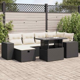 Set de sofás de jardín y cojines 8 piezas ratán sintético negro