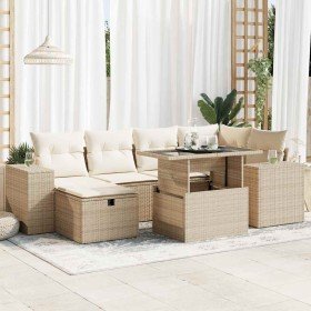 Set de sofás de jardín y cojines 8 piezas ratán sintético beige