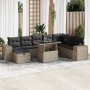 Set de sofás de jardín con cojines 9 pzas ratán sintético gris