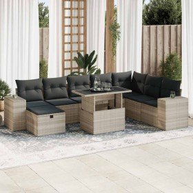Set muebles jardín 9 pzas y cojines ratán sintético gris claro Set muebles jardín 9 pzas y cojines ratán sintético gris claro