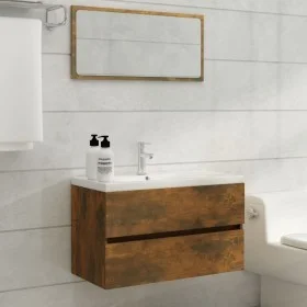 2-teiliges Badezimmermöbel-Set aus geräuchertem Eichensperrholz von vidaXL, Badezimmermöbel - Ref: Foro24-815738, Preis: 51,6...