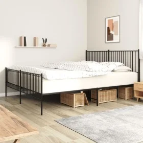 Black metal headboard and footboard bed frame 193x203cm by vidaXL, Beds and slatted bases - Ref: Foro24-350888, Price: 100,70...