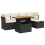 Set sofás jardín y cojines 6 pzas ratán sintético acacia negro