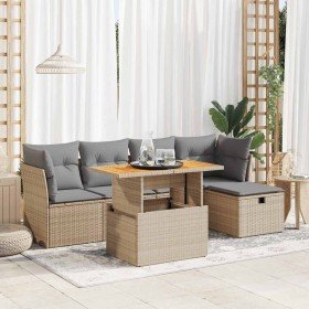 Set sofás jardín y cojines 6 pzas ratán sintético acacia beige