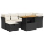 Set sofás jardín y cojines 7 pzas ratán sintético acacia negro