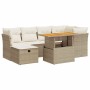 Set sofás jardín y cojines 7 pzas ratán sintético acacia beige