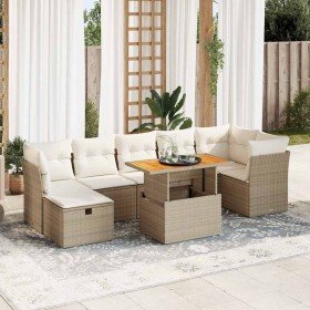 Set sofás jardín y cojines 8 pzas ratán sintético acacia beige Set sofás jardín y cojines 8 pzas ratán sintético acacia beige