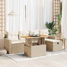 Set sofás jardín y cojines 6 pzas ratán sintético acacia beige Set sofás jardín y cojines 6 pzas ratán sintético acacia beige