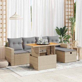 Set sofás jardín y cojines 6 pzas ratán sintético acacia beige Set sofás jardín y cojines 6 pzas ratán sintético acacia beige