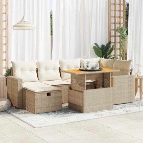Set sofás jardín y cojines 8 pzas ratán sintético acacia beige
