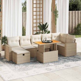 Set sofás jardín y cojines 5 pzas ratán sintético acacia beige Set sofás jardín y cojines 5 pzas ratán sintético acacia beige