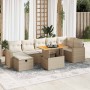 Set sofás jardín y cojines 5 pzas ratán sintético acacia beige