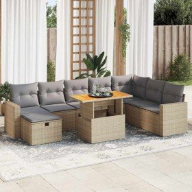 Set sofás jardín y cojines 9 pzas ratán sintético acacia beige Set sofás jardín y cojines 9 pzas ratán sintético acacia beige