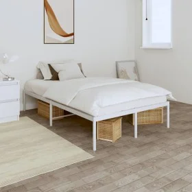 White metal bed frame 135x190 cm by vidaXL, Beds and slatted bases - Ref: Foro24-350912, Price: 79,42 €, Discount: %