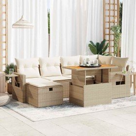 Set sofás jardín y cojines 8 pzas ratán sintético acacia beige Set sofás jardín y cojines 8 pzas ratán sintético acacia beige
