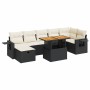 Set sofás jardín y cojines 5 pzas ratán sintético acacia negro
