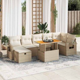 Set sofás jardín y cojines 5 pzas ratán sintético acacia beige