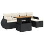Set sofás jardín y cojines 6 pzas ratán sintético acacia negro