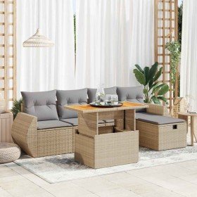 Set sofás jardín y cojines 6 pzas ratán sintético acacia beige Set sofás jardín y cojines 6 pzas ratán sintético acacia beige