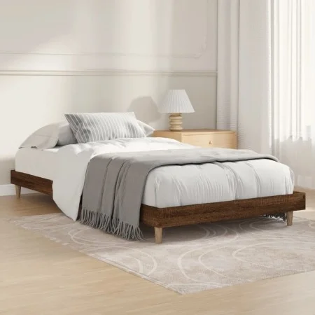 Oak brown engineered wood bed frame 100x200 cm by vidaXL, Beds and slatted bases - Ref: Foro24-832060, Price: 80,22 €, Discou...