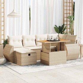Set sofás jardín y cojines 8 pzas ratán sintético acacia beige