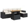 Set sofás jardín y cojines 6 pzas ratán sintético acacia negro