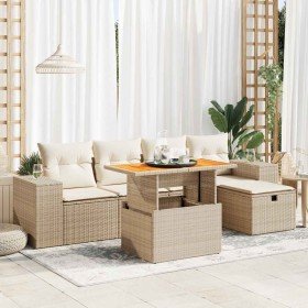 Set sofás jardín y cojines 6 pzas ratán sintético acacia beige